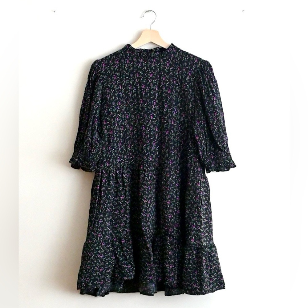 Zara Black and Purple Floral Sleeve Dress | SZ M